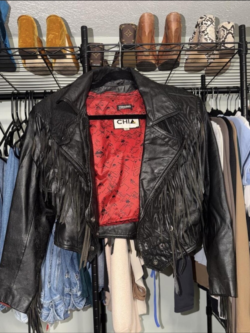 Vintage 80s 90s Chia Leather Fringe Moto Jacket Women's XS